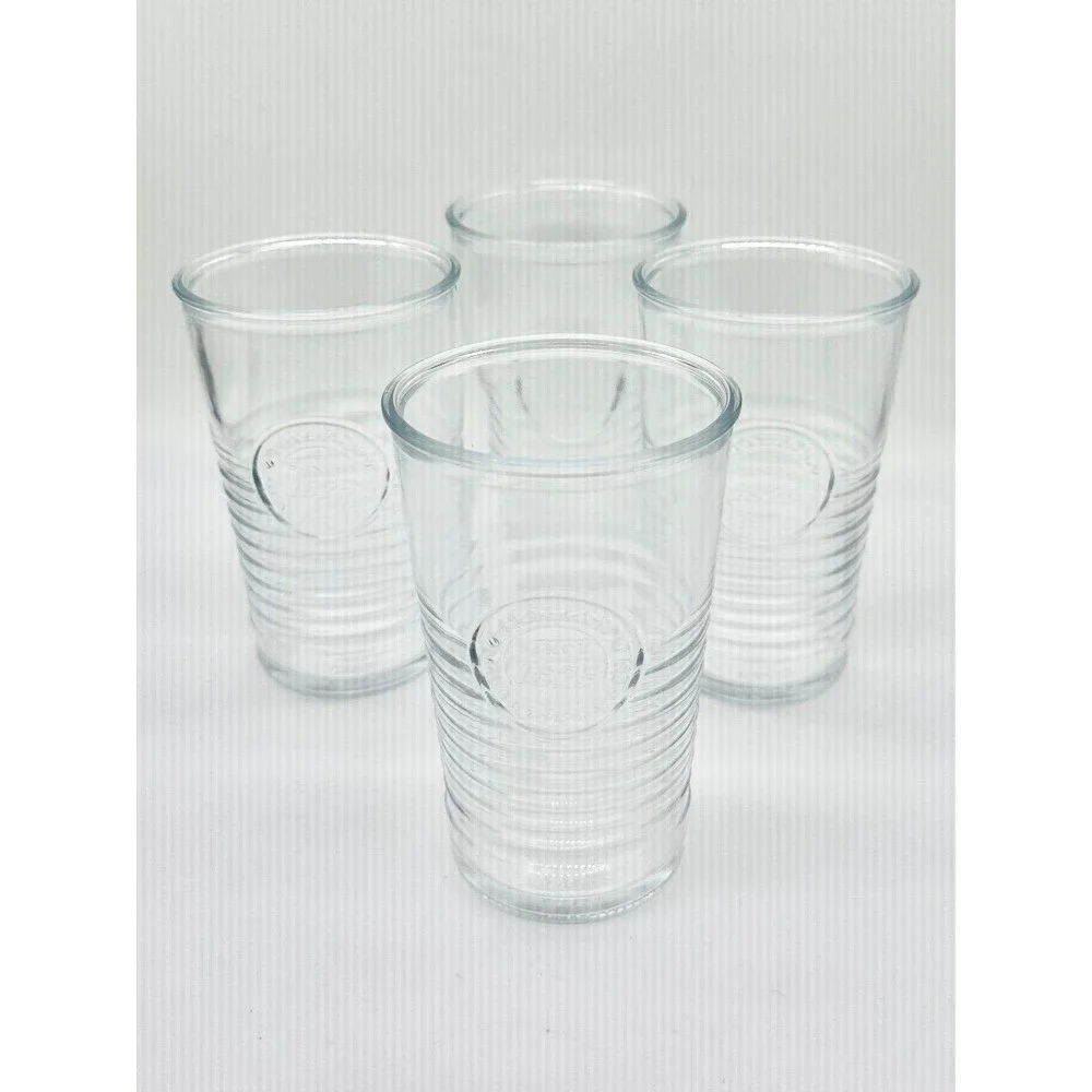 Set of 4  Bormioli Rocco Officina 1825 Glasses horizontal ridges embossed seal